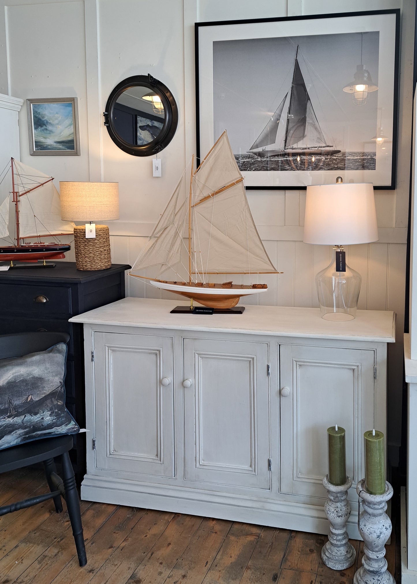 Large Black and White Yacht Picture- Nautical Wall Art