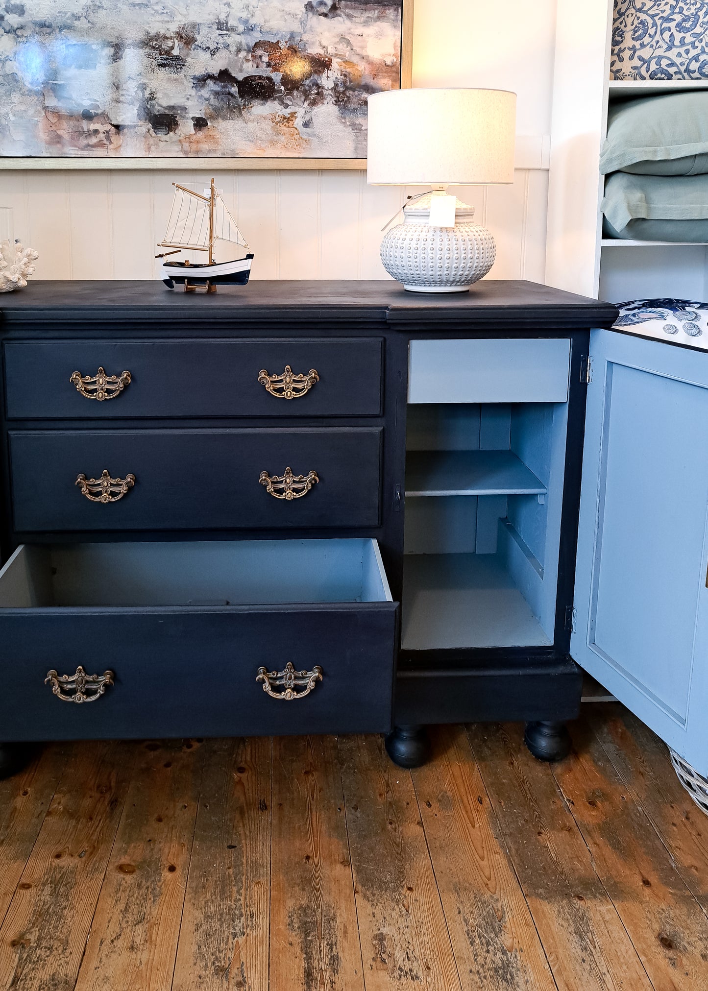 DARK NAVY ANTIQUE SIDEBOARD - SOLD