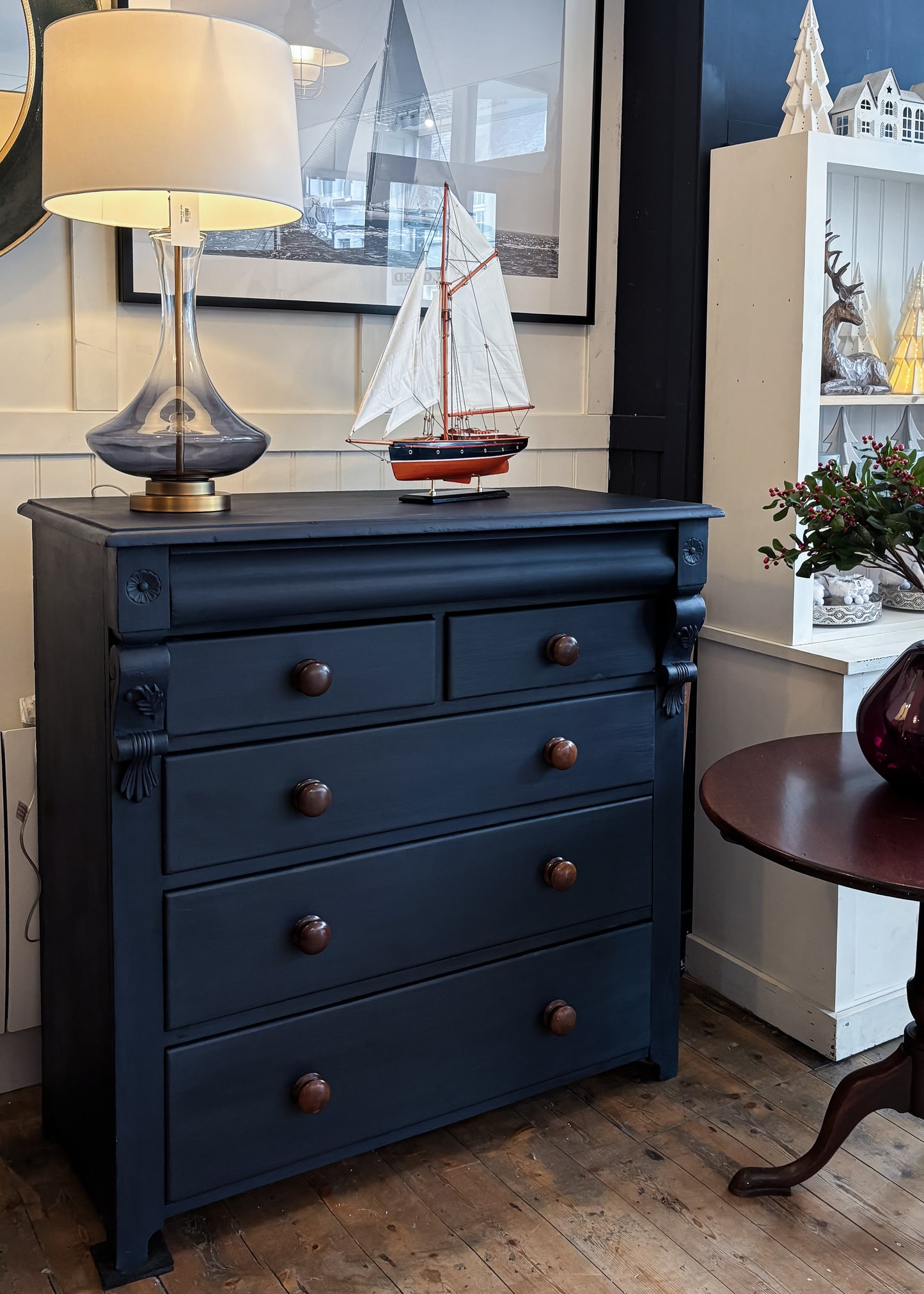 Navy Blue Antique Chest Of Drawers