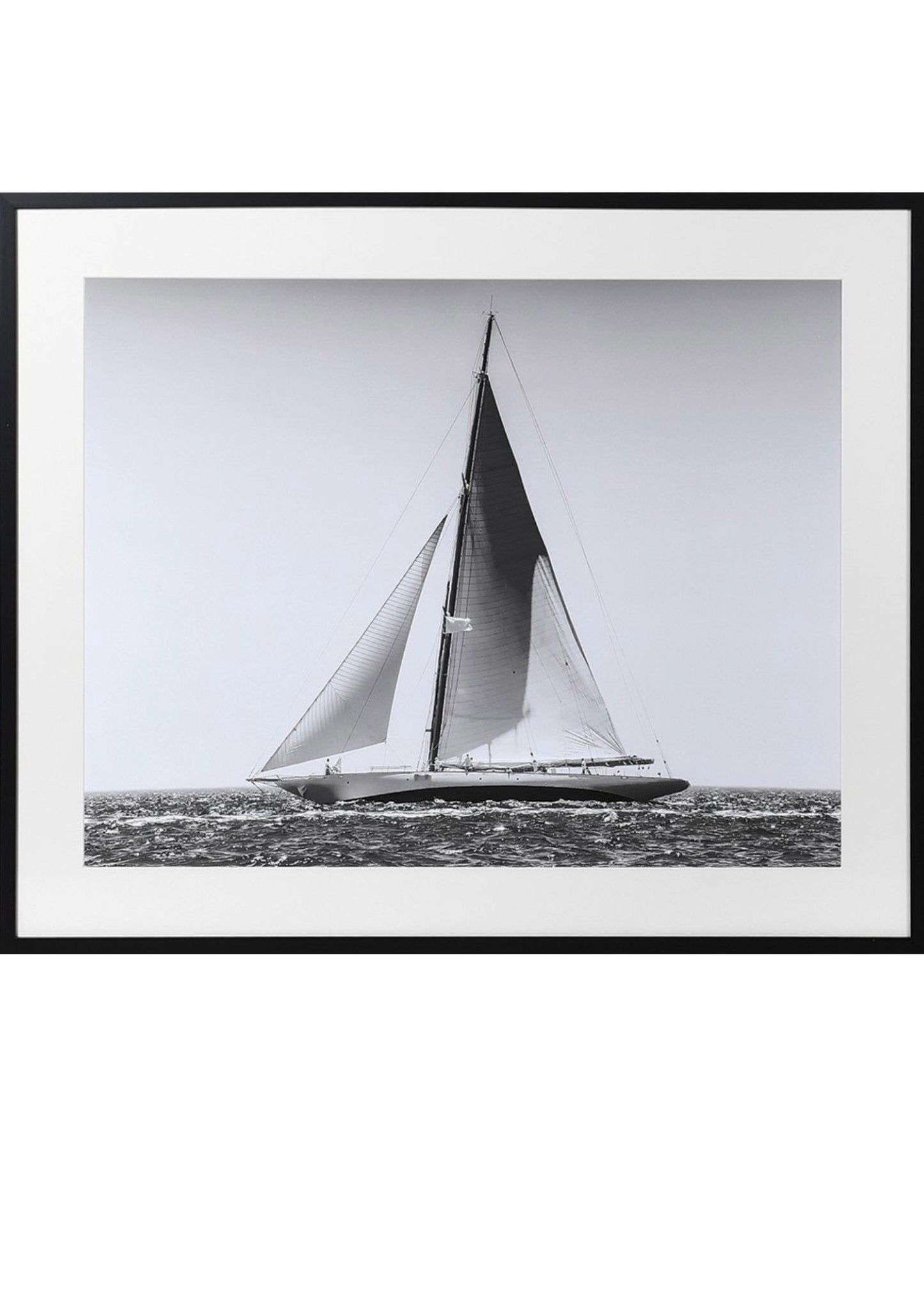 Large Black and White Framed Yacht Picture - Coastal Nautical Wall Art