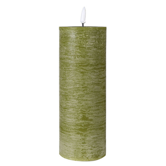 Load image into Gallery viewer, MOSS GREEN WAX LED PILLAR CANDLE
