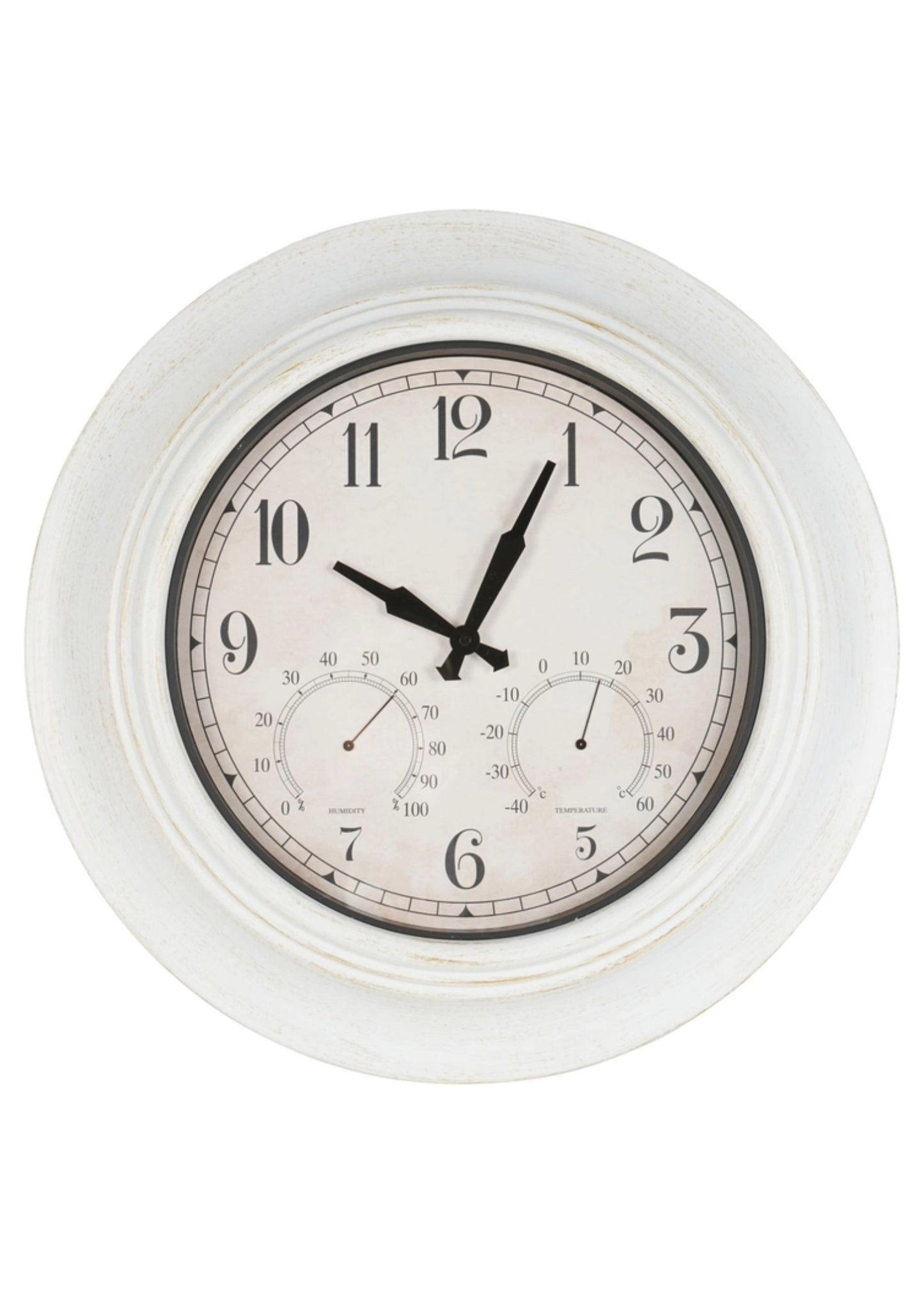 Outdoor Metal Wall Clock with Temperature and Humidity Antique White