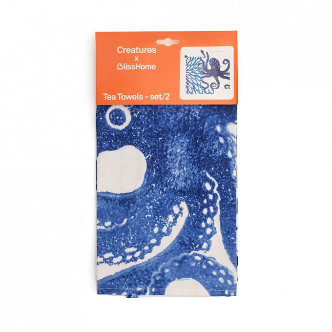 Load image into Gallery viewer, OCTOPUS &amp;amp; SHOAL OF FISH COTTON TEA TOWELS - Pack of 2
