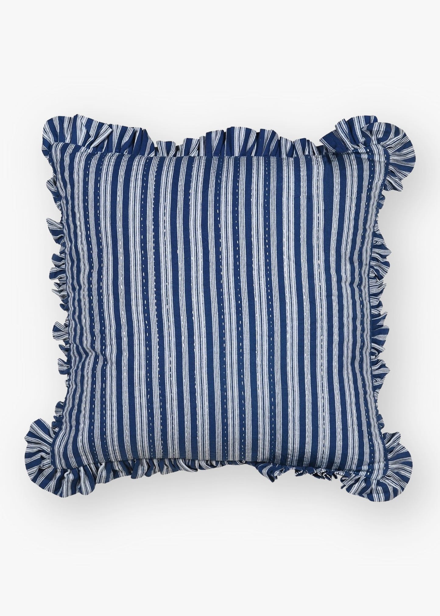 Blue and White Stripe Frill Cushion