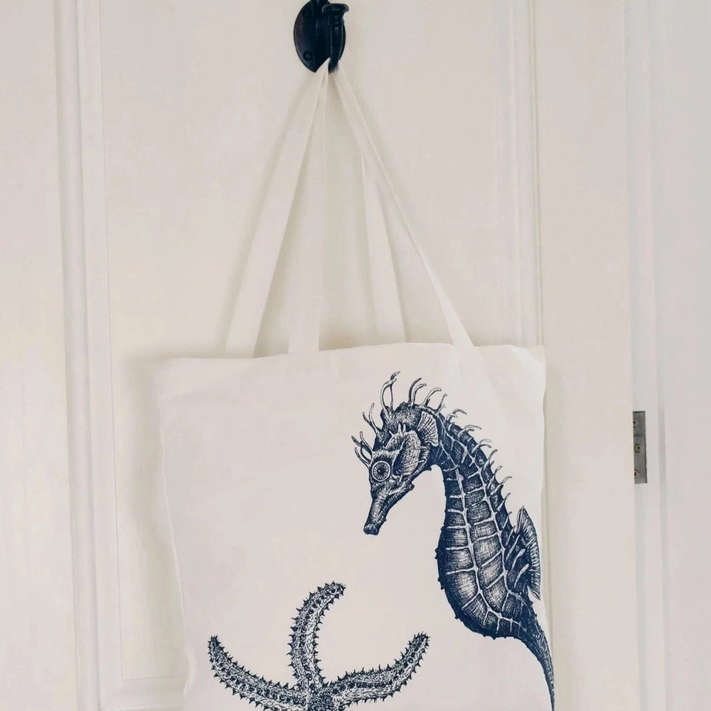 Cream Cornwall Seahorse Tote Bag