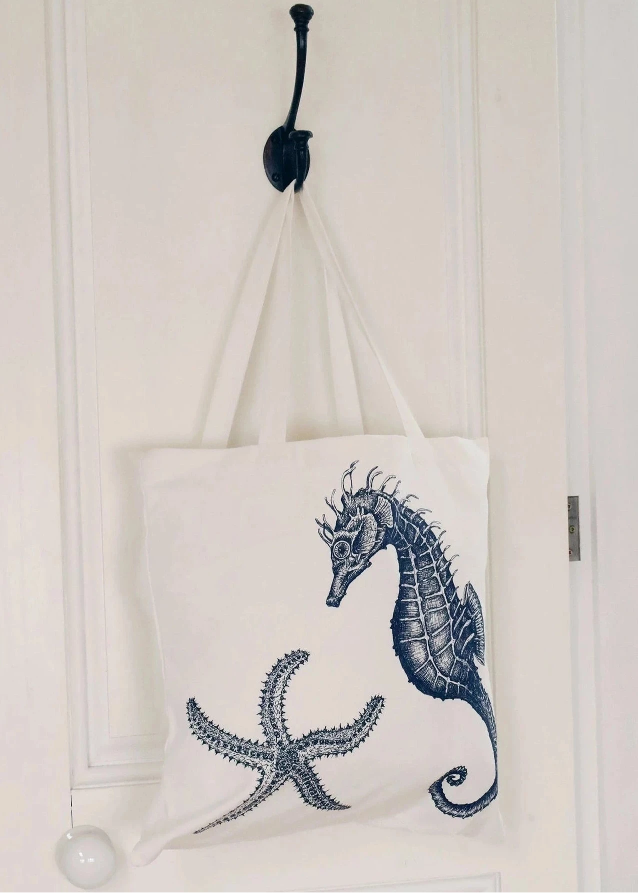 Cream Cornwall Seahorse Tote Bag