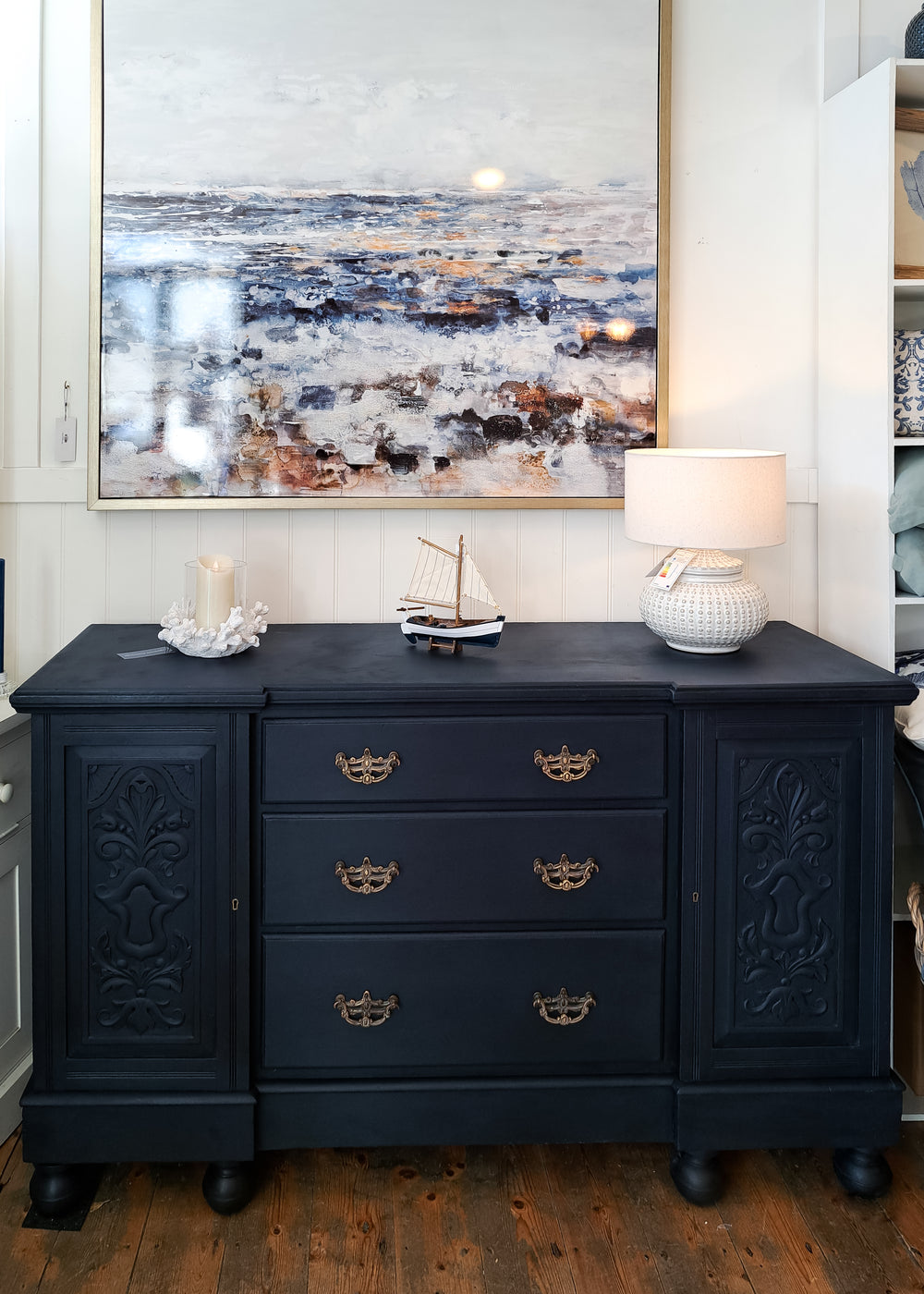 DARK NAVY ANTIQUE SIDEBOARD - item unavailable online