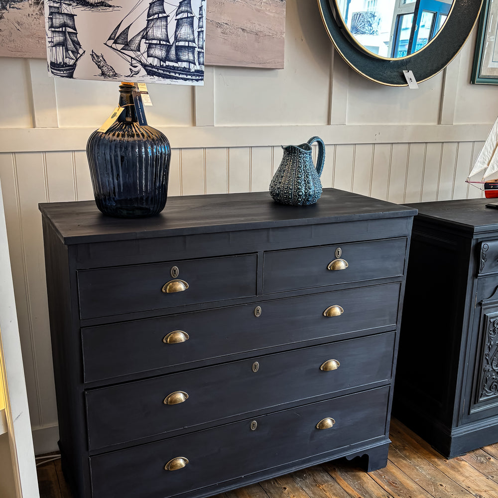 Antique chest of drawers hand-painted in a classic dark navy 