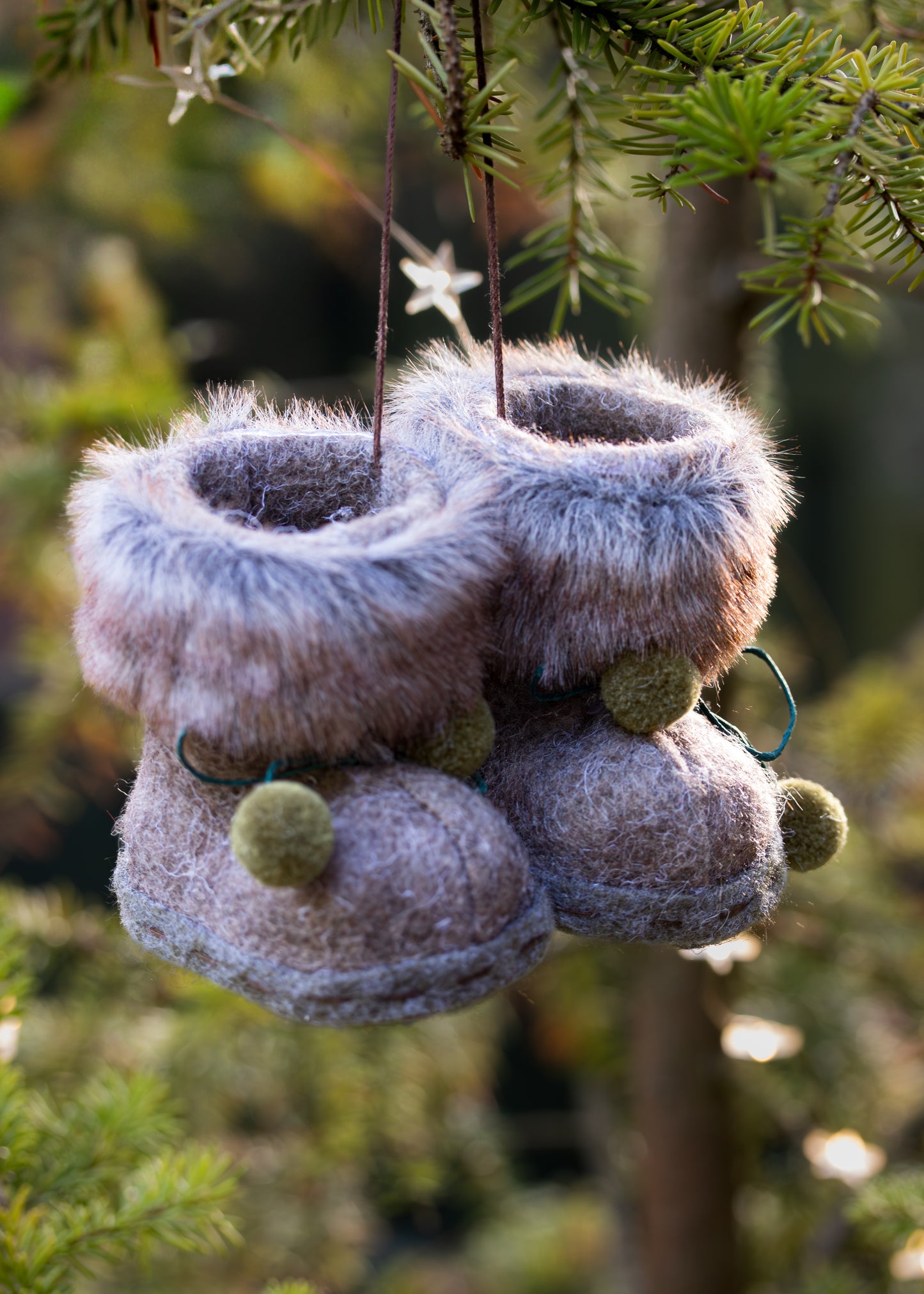 Faux Fur Brown Boots Tree Decoration