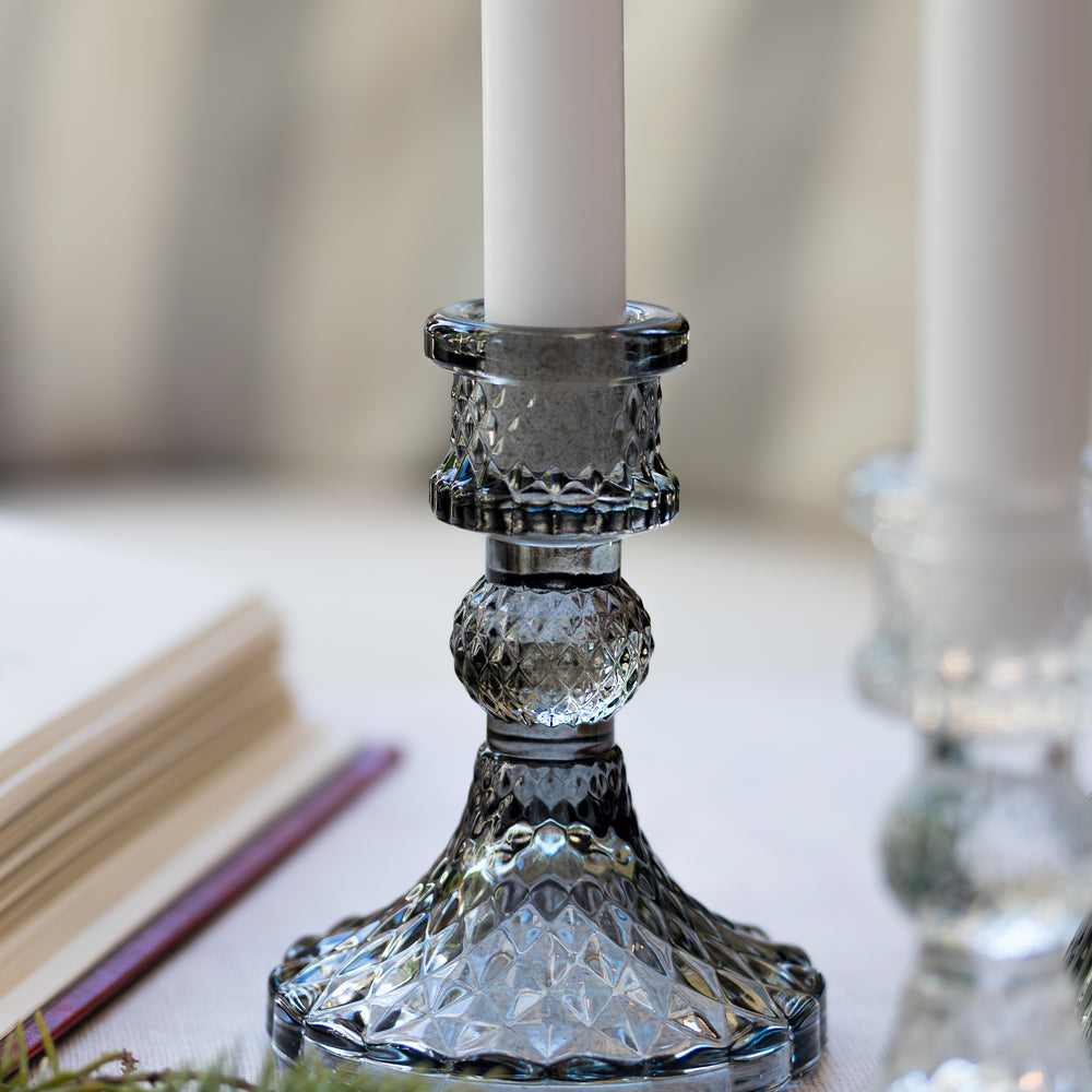 Glass Candlestick in a smoke colour