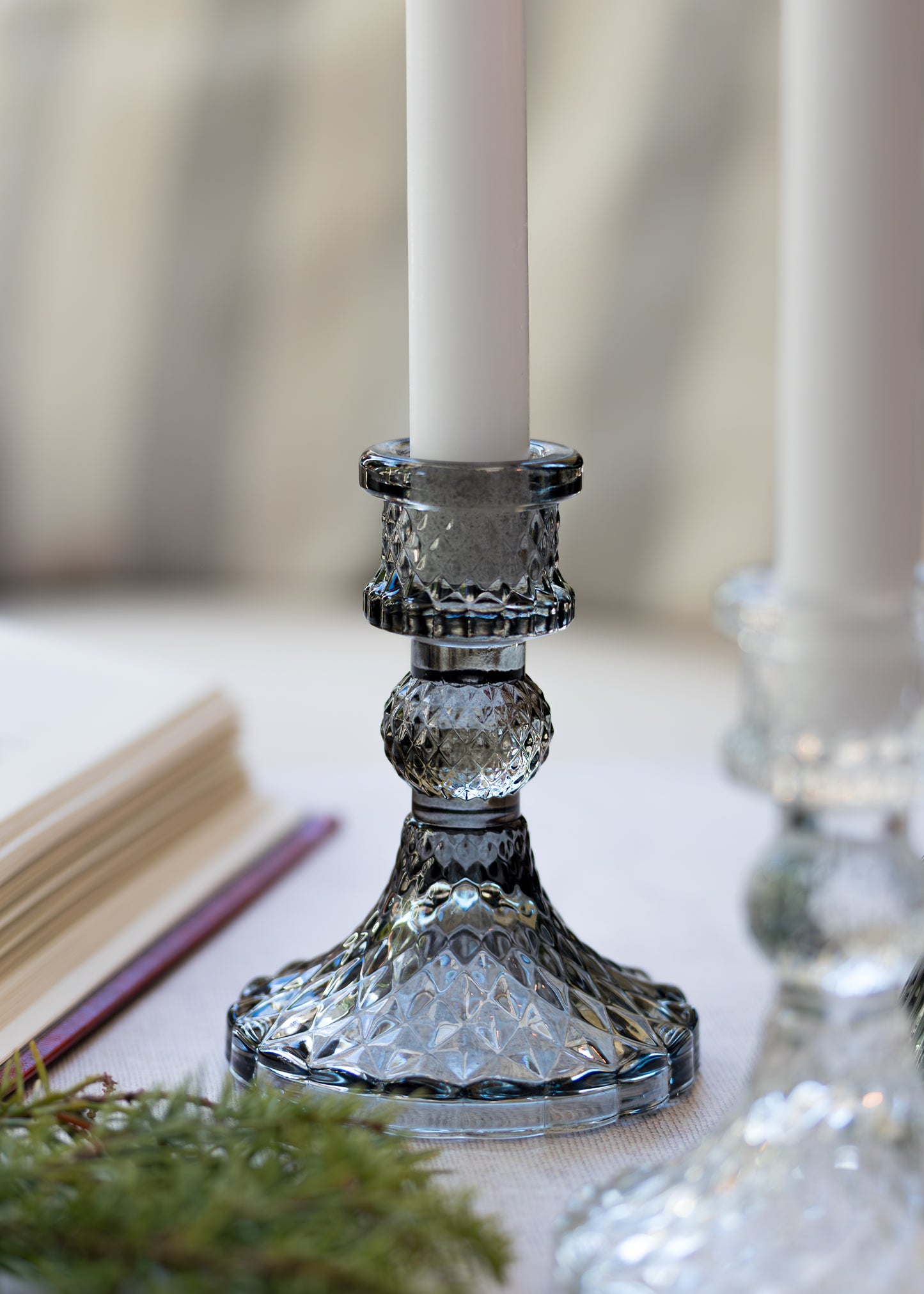 Glass Candlestick in a smoke colour