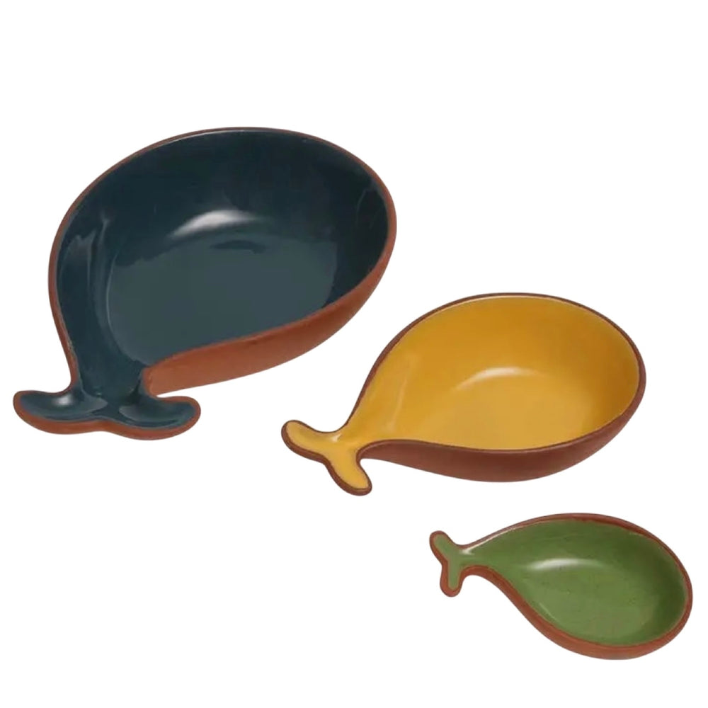 Glazed Terracotta Fish Tapas Dishes, Set of 3