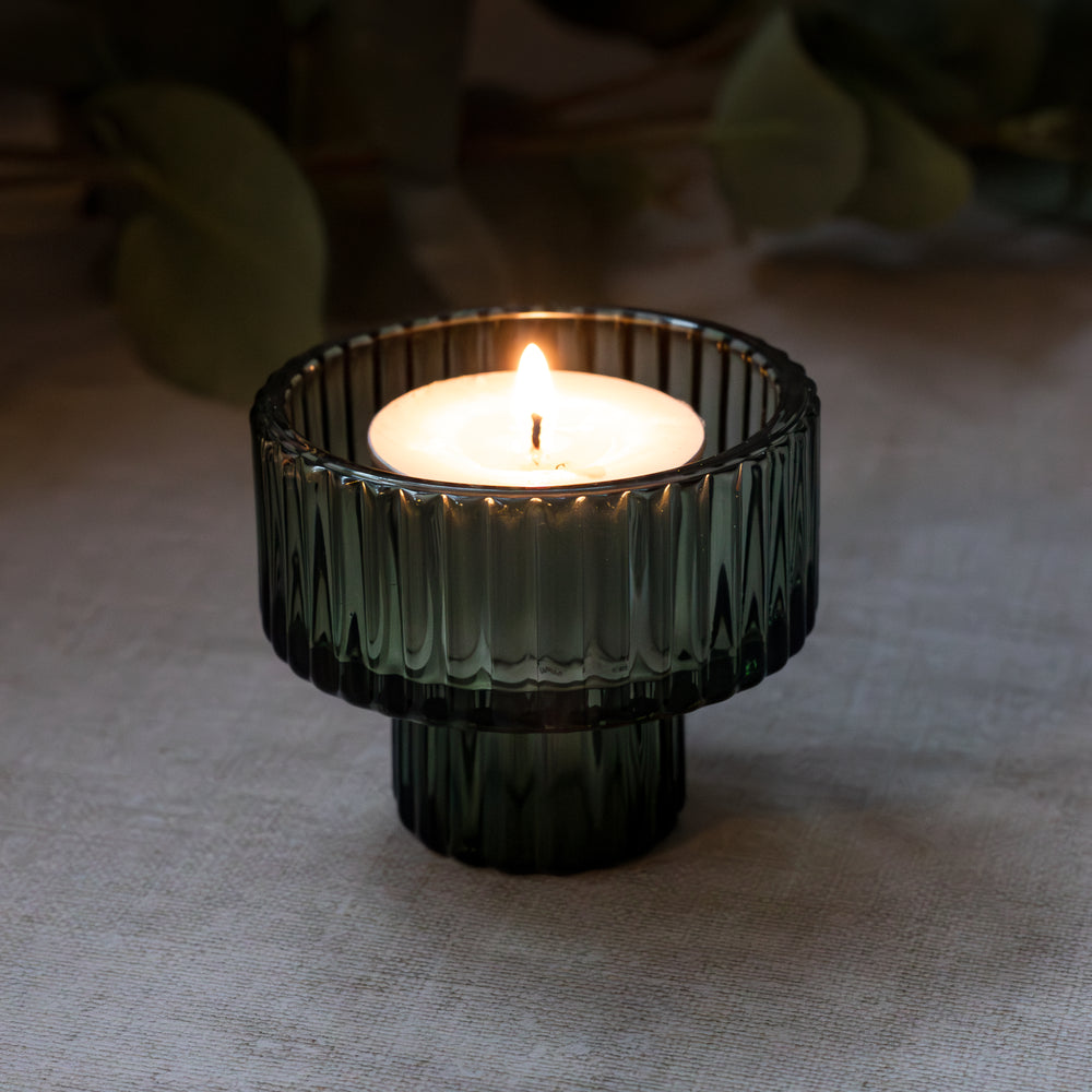 Green Double Sided Glass Candle Holder