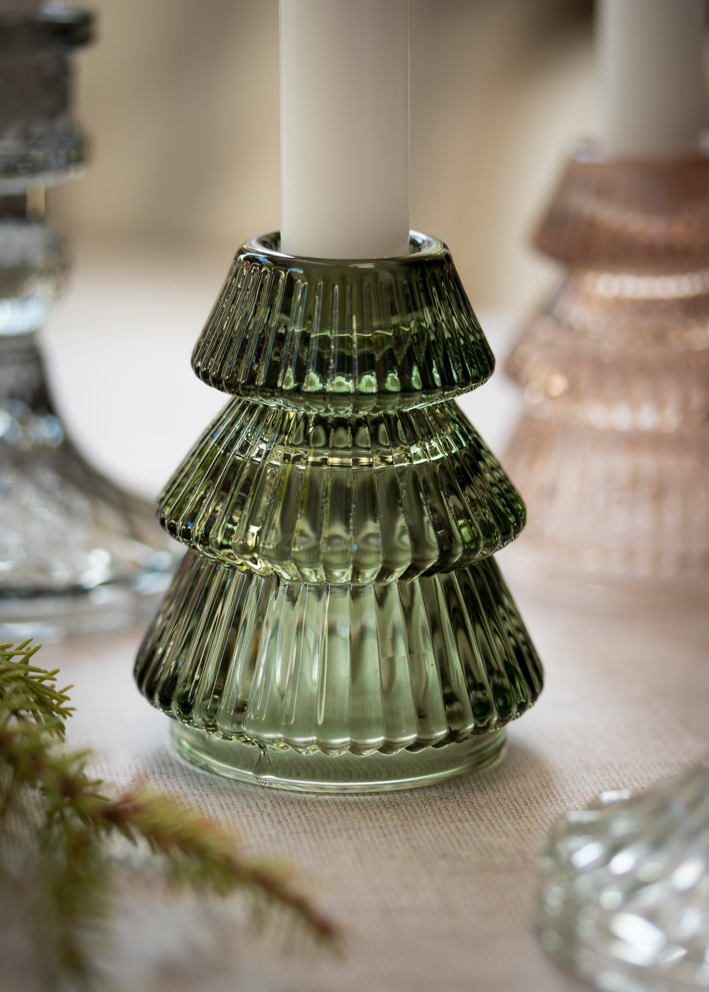 Green Glass Tree Candle Holder