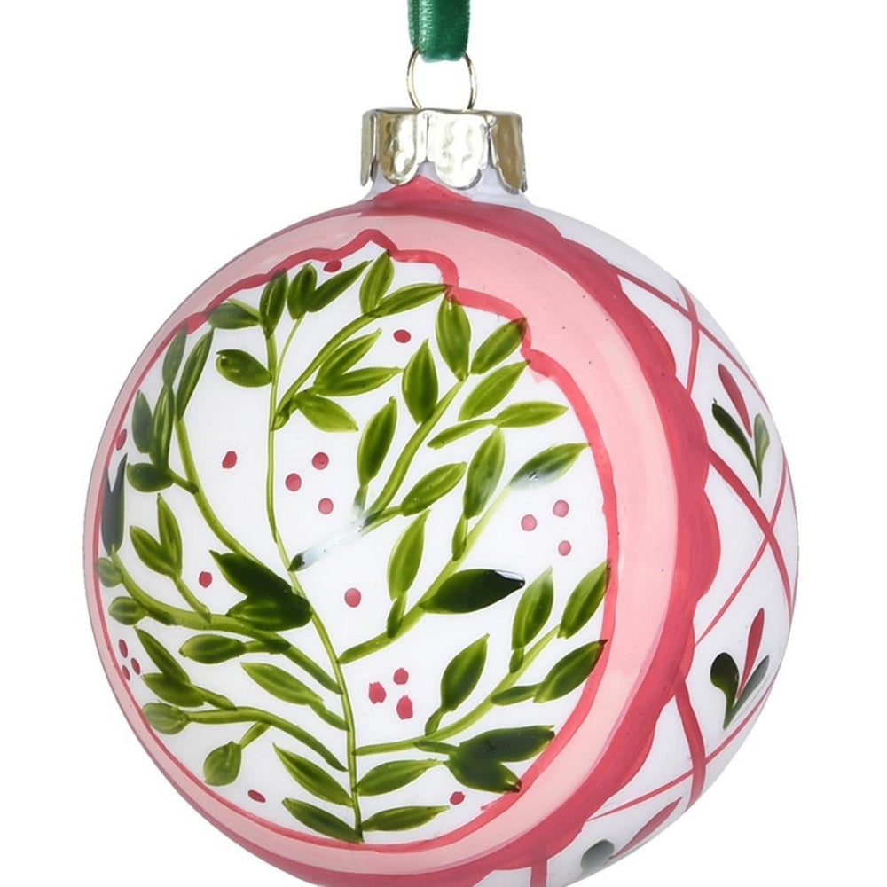 
                      
                        Decorative Christmas glass bauble with holly and ivy pattern
                      
                    