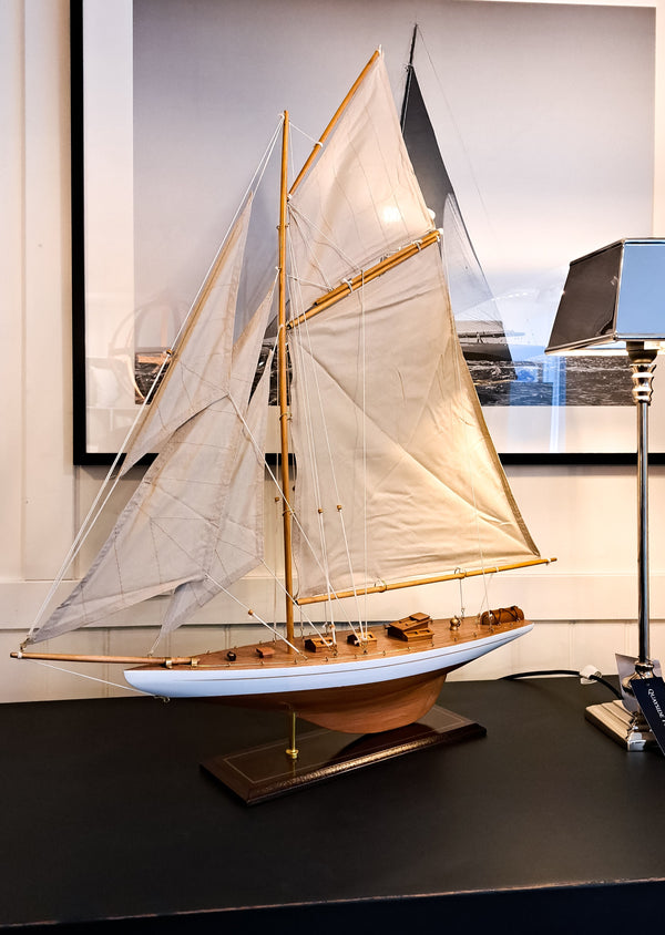 Handcrafted Varnished Model Yacht with Bowsprit