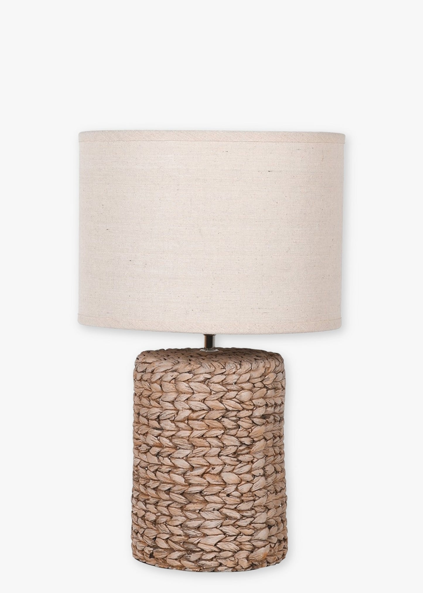 Table lamp with woven effect base and beige lampshade 