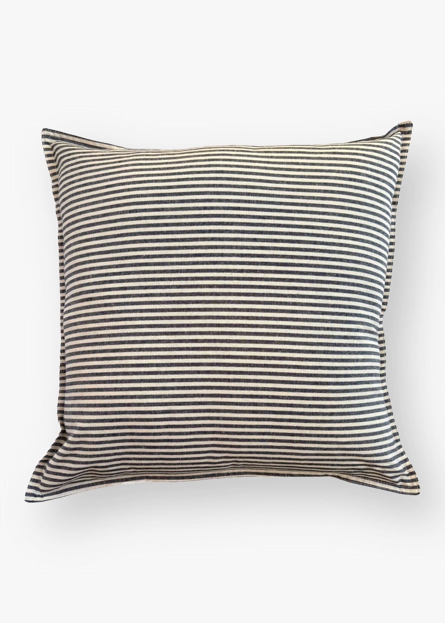 Striped cushion with navy and white stripes