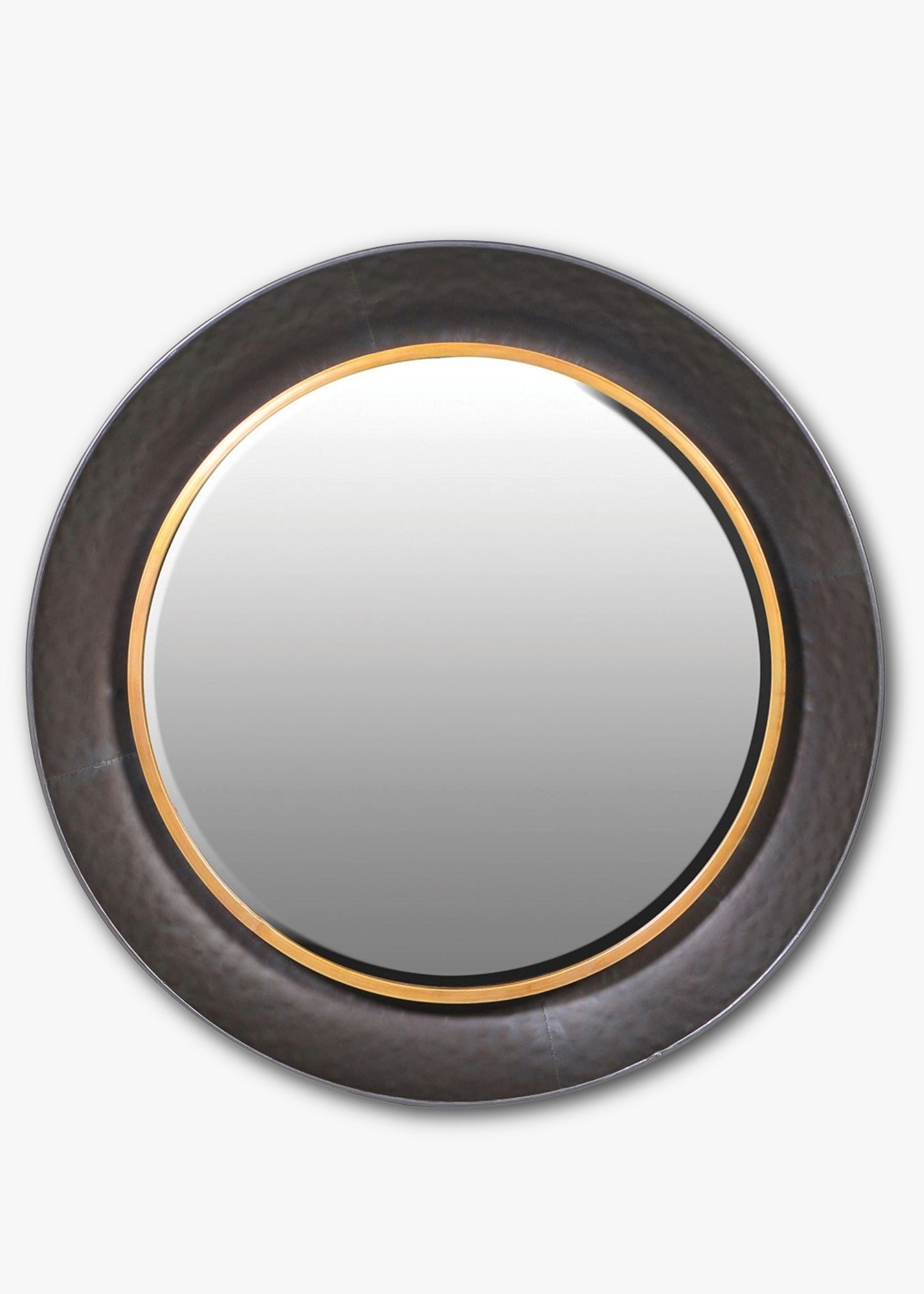 Round mirror with black and gold frame 