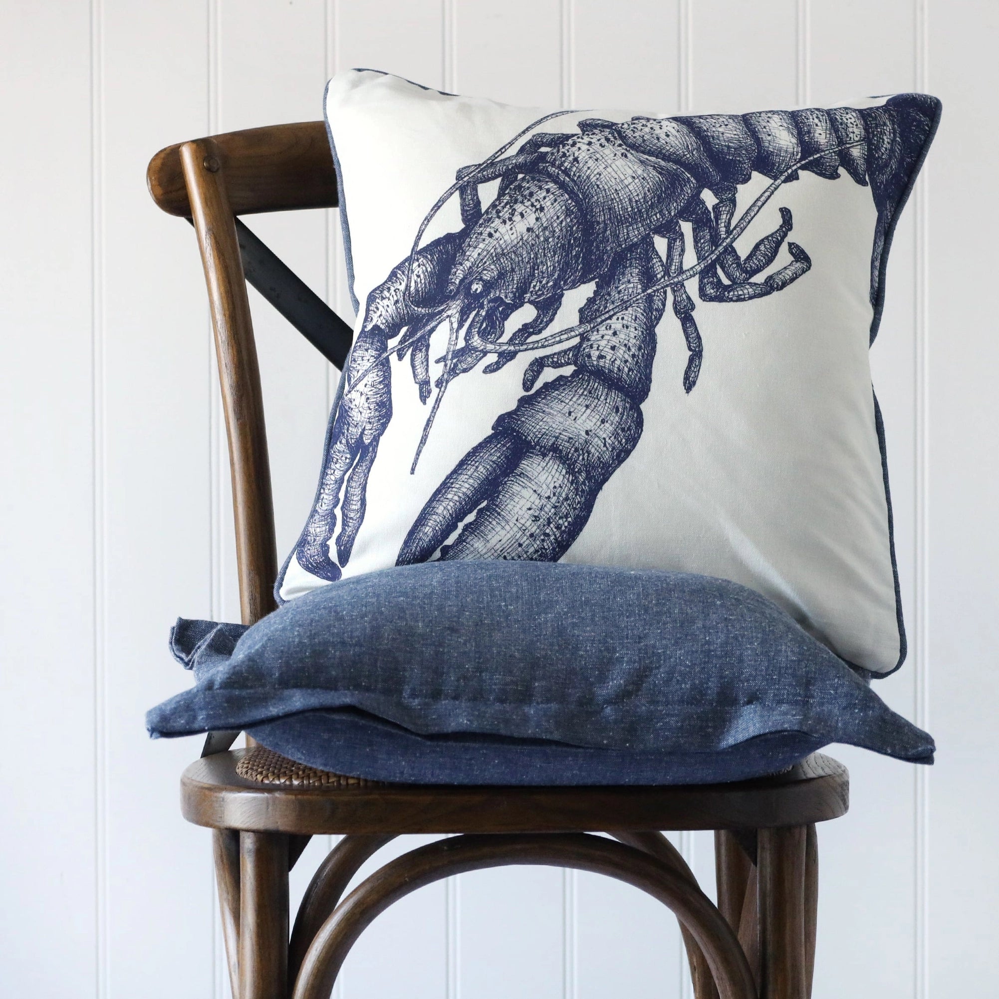 Navy White Lobster Cushion