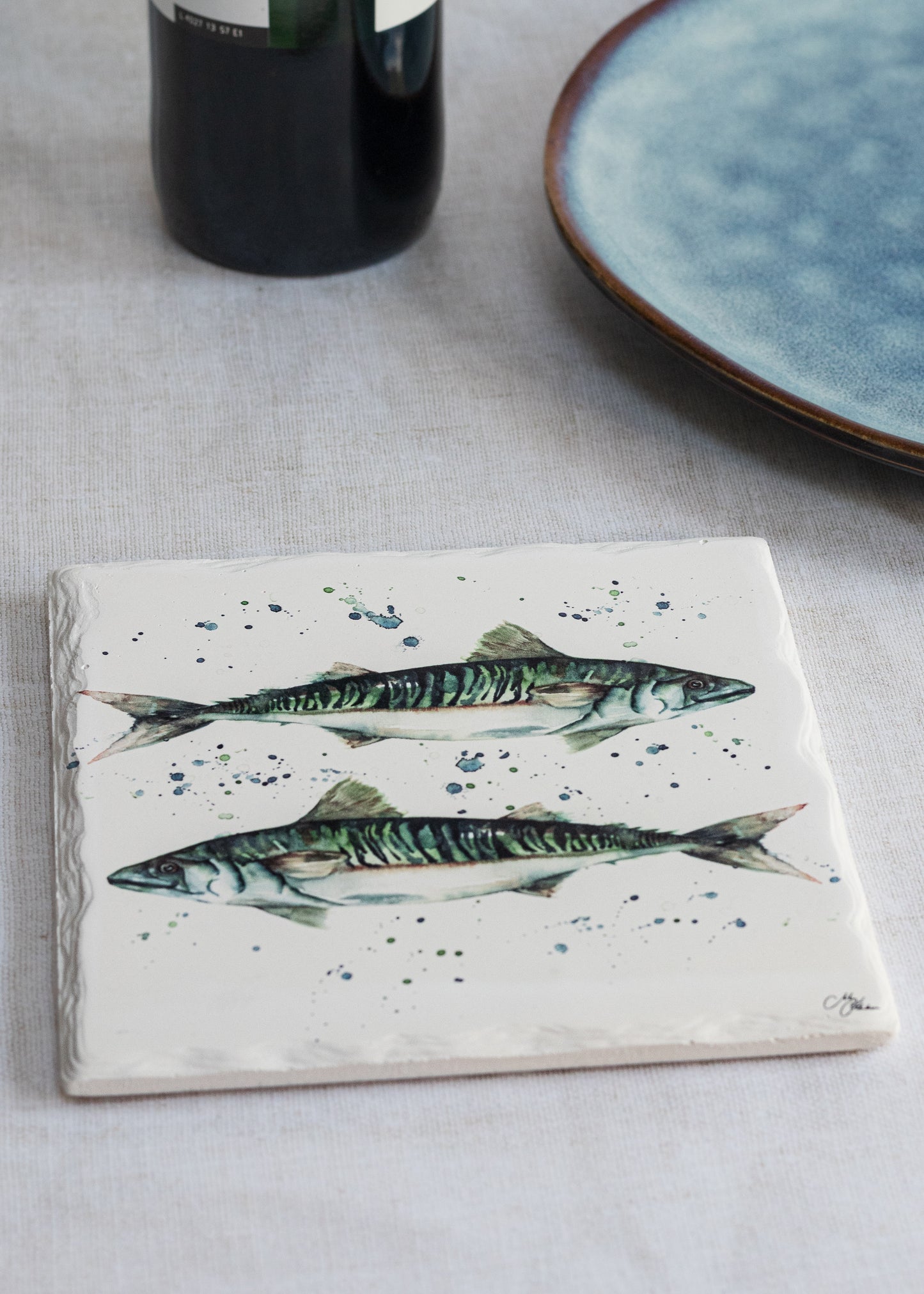 Mackerel Design Ceramic Trivet