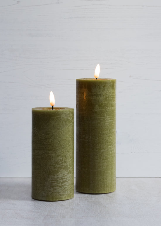 Load image into Gallery viewer, Moss Green LED Wax Pillar Candle
