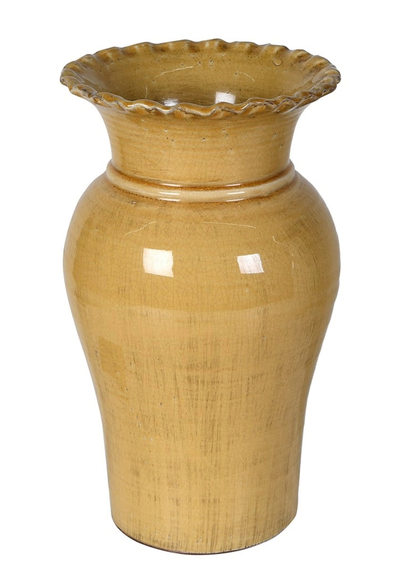 Yellow ceramic vase with textured surface 