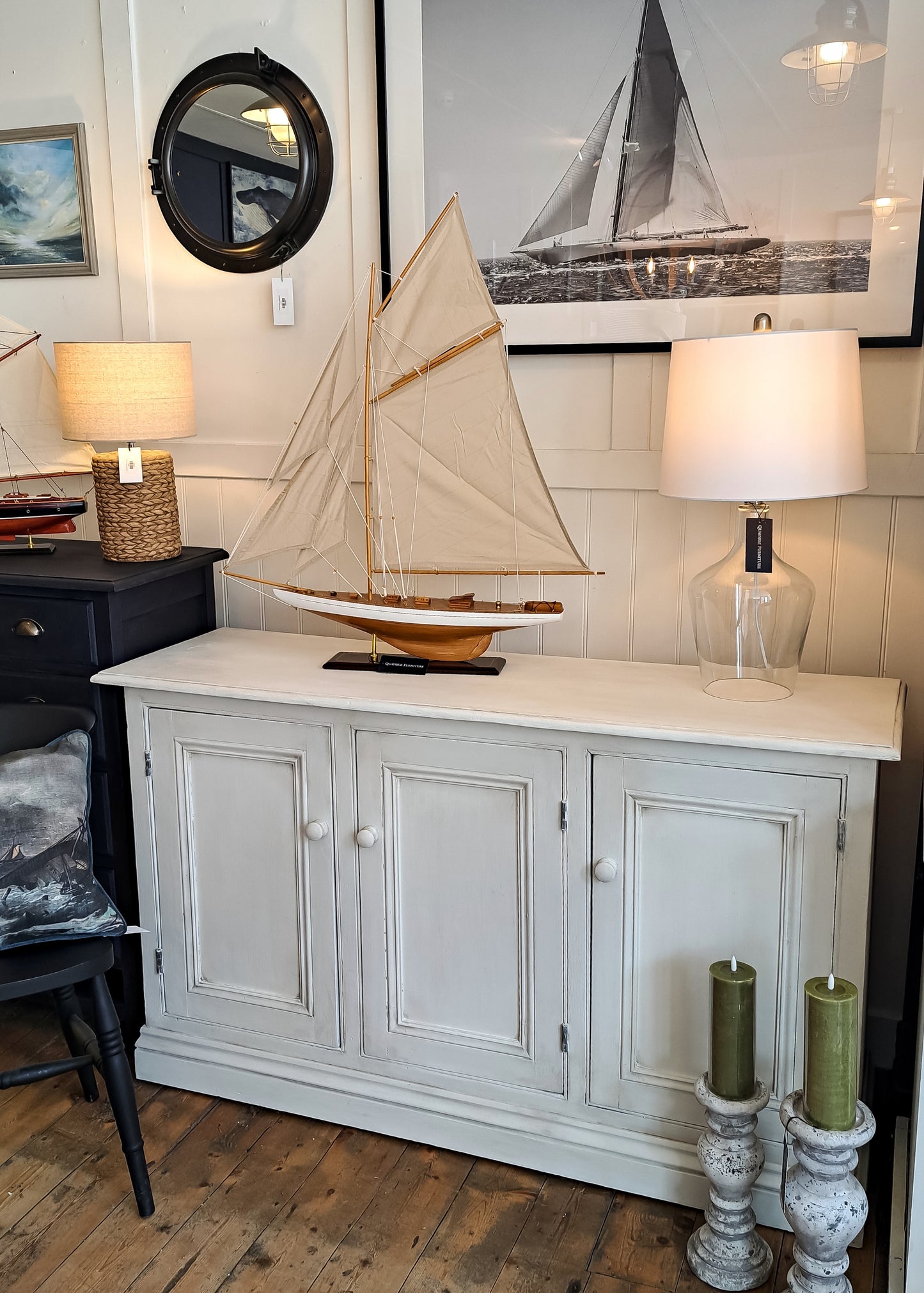 Pine sideboard painted in a soft off-white colour