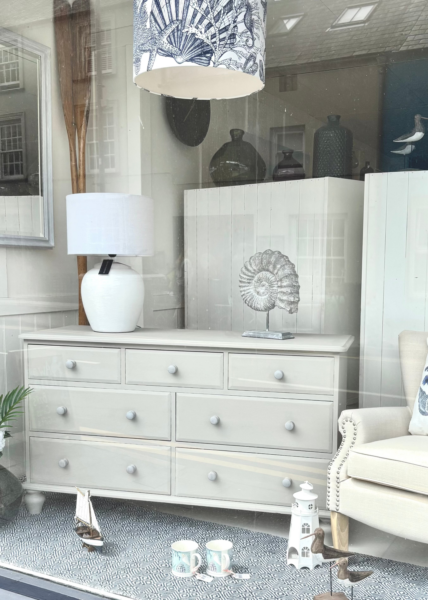 Painted 7 drawer pine chest of drawers in fresh modern warm grey