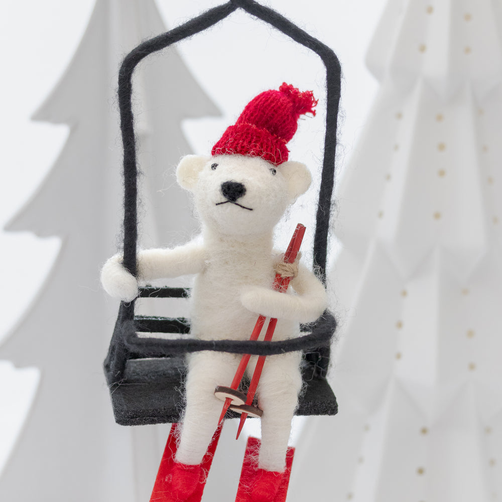 Polar Bear on a Skit Lift Tree Decoration