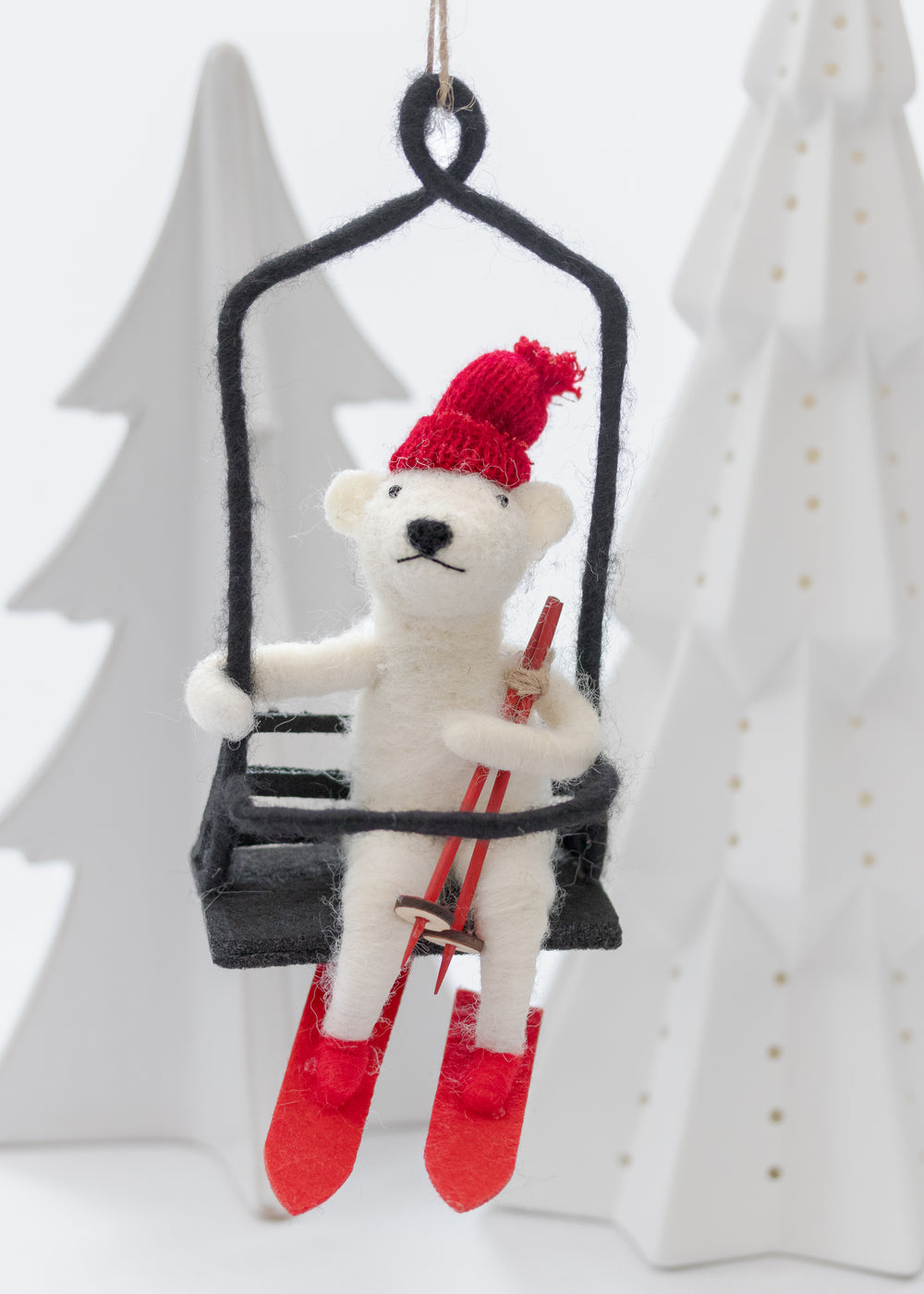 Polar Bear on a Skit Lift Tree Decoration