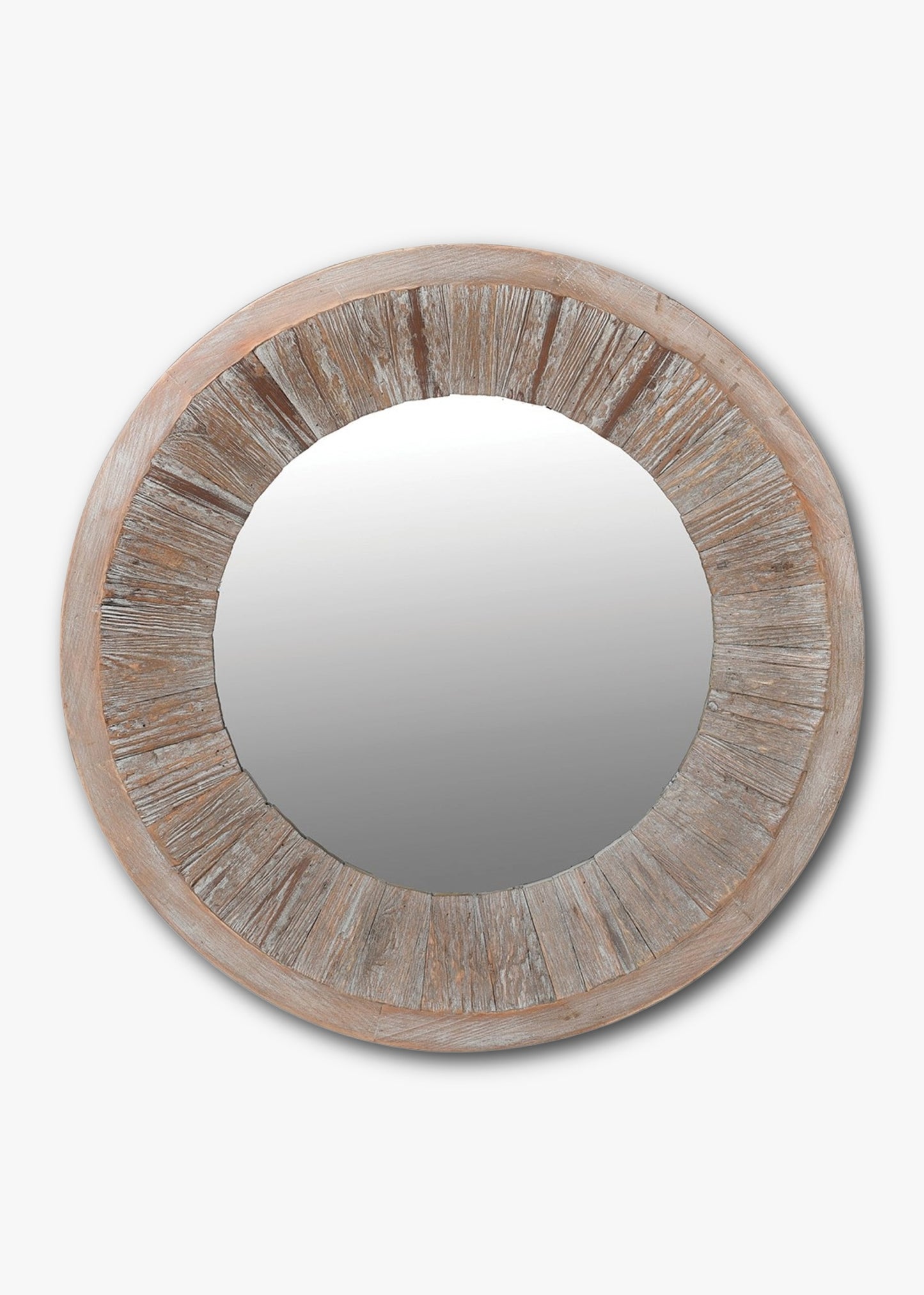 Round wall mirror with a wooden frame 