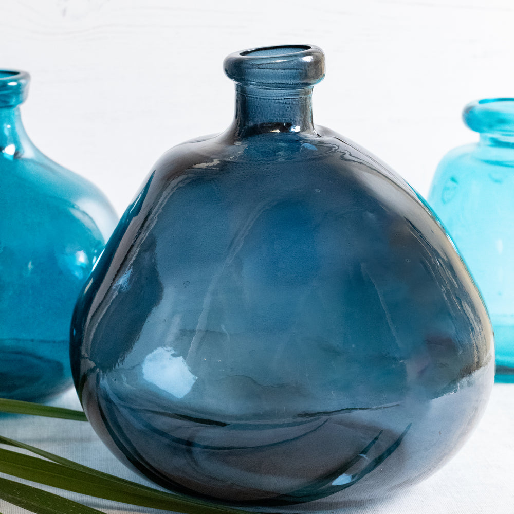 Simplicity Blown Glass Vase, Petrol Blue