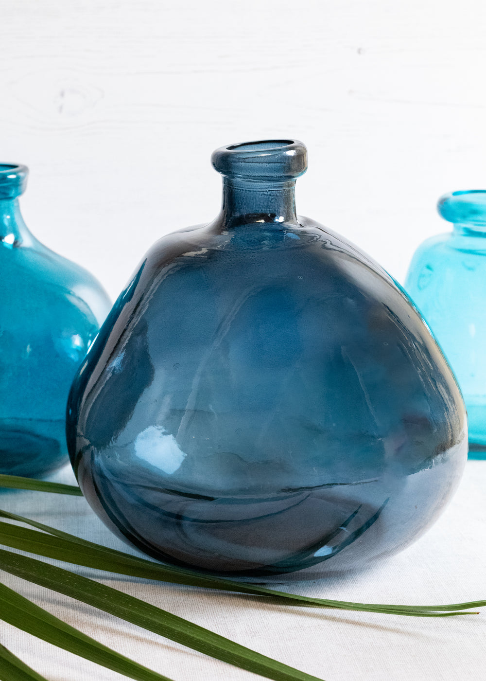 Simplicity Blown Glass Vase, Petrol Blue