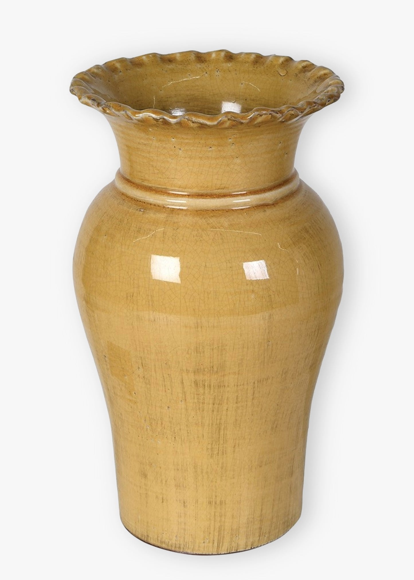 Ochre ceramic vase with a textured surface 