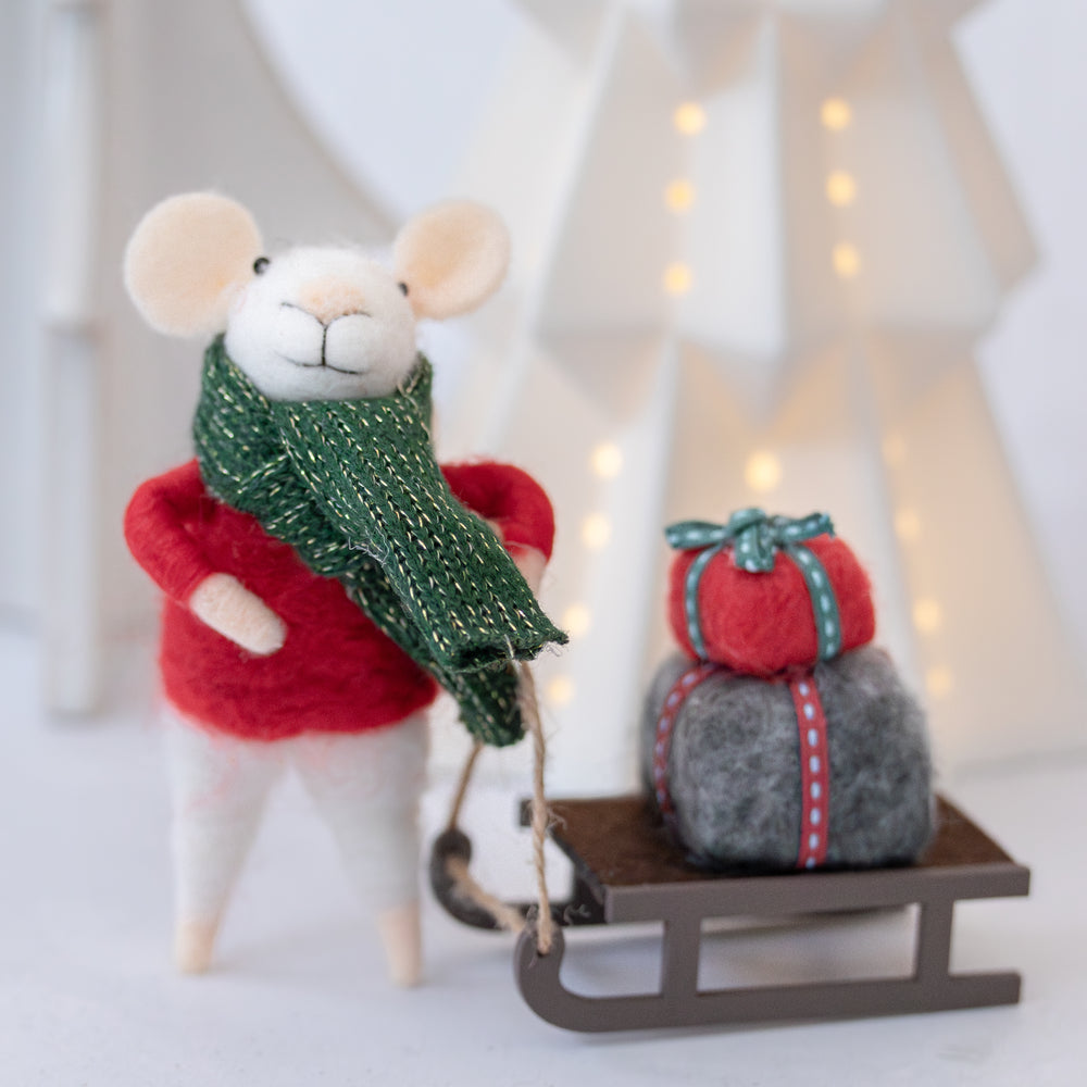 Santa Little Sleigh Mouse Christmas Ornament