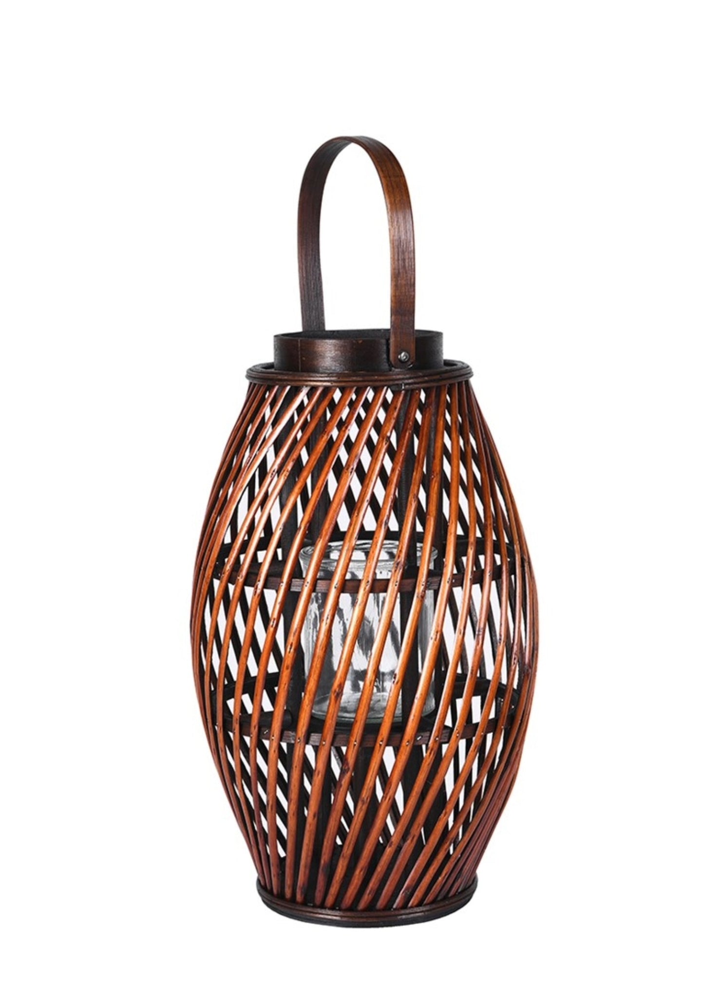 Woven wooden lantern with handle