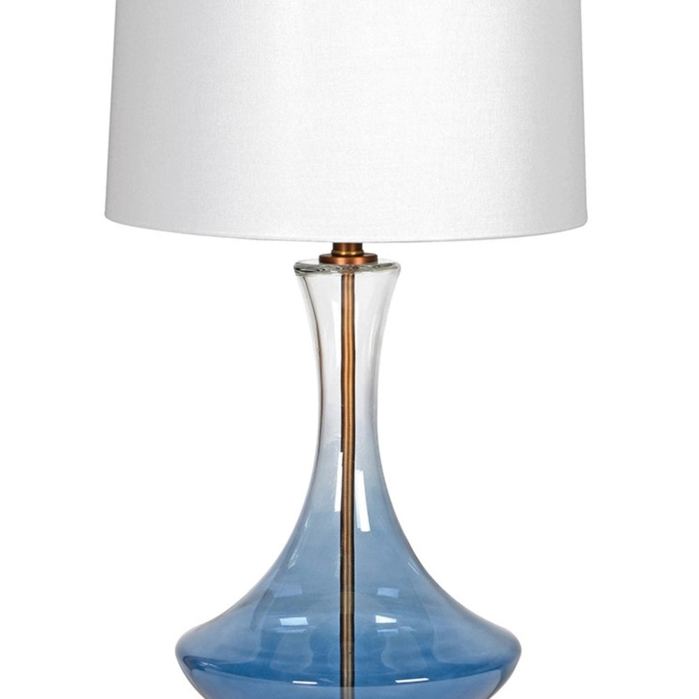 Smoked Blue Glass Oceana Table Lamp with Linen Shade