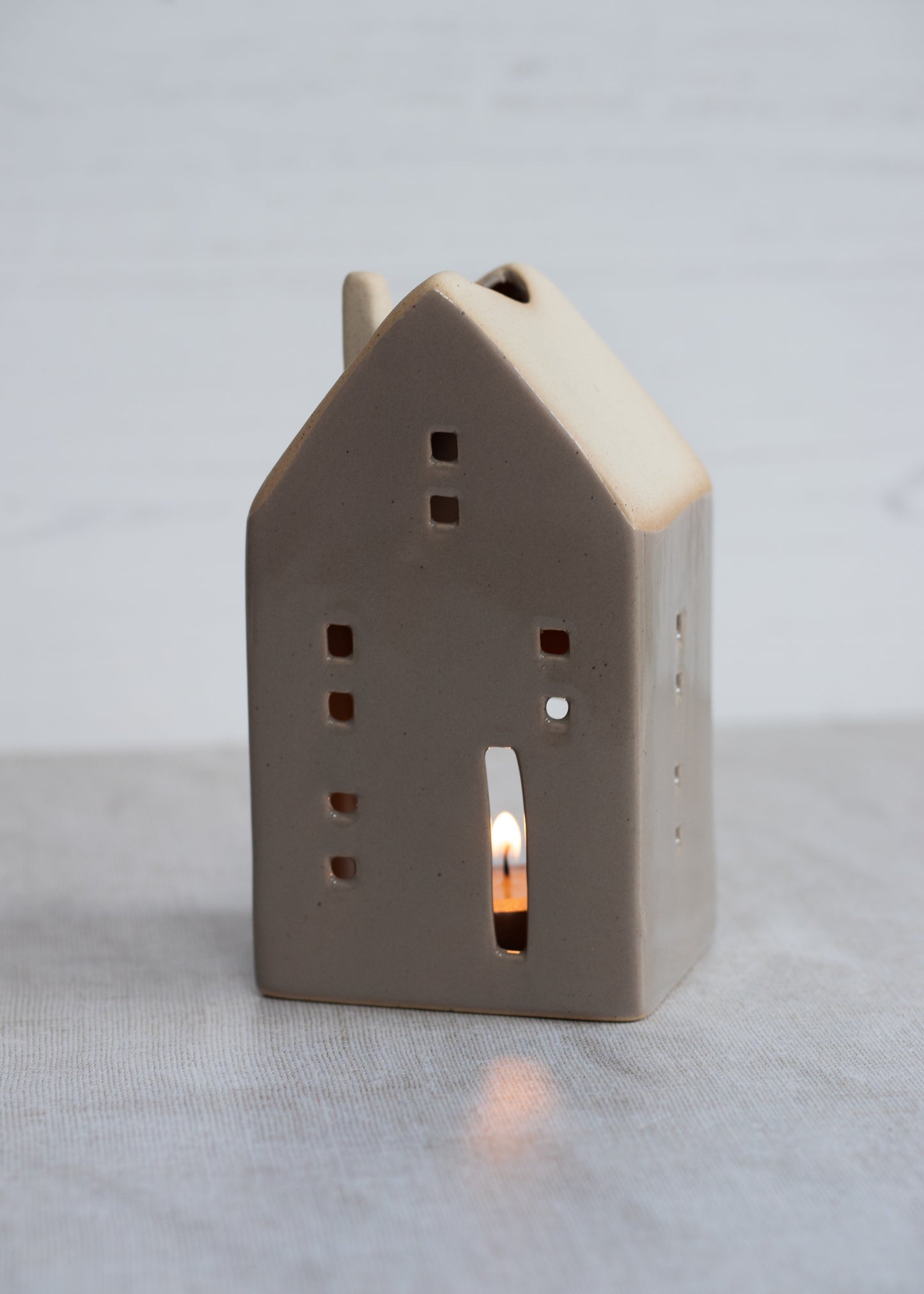 Warm Grey Tealight House, Tall