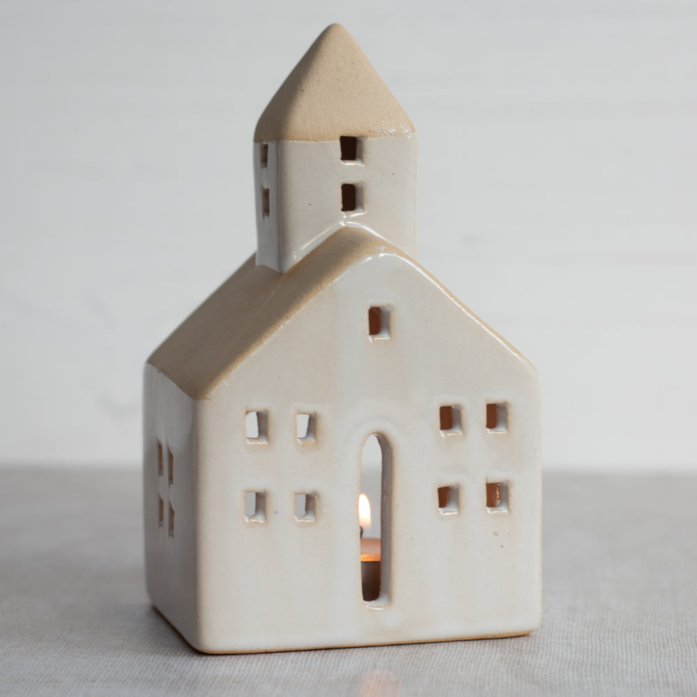 White Church House Ceramic Tealight Holder