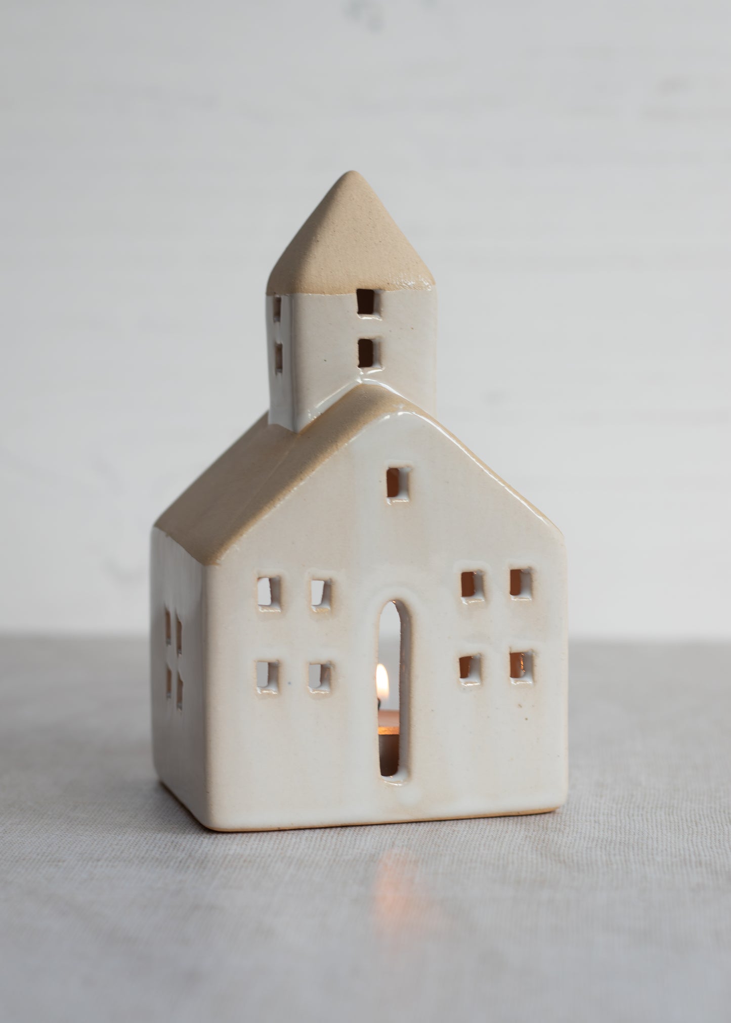 White Church House Ceramic Tealight Holder