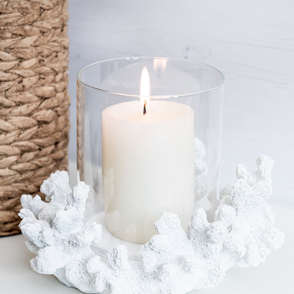 Faux coral hurricane candle holder