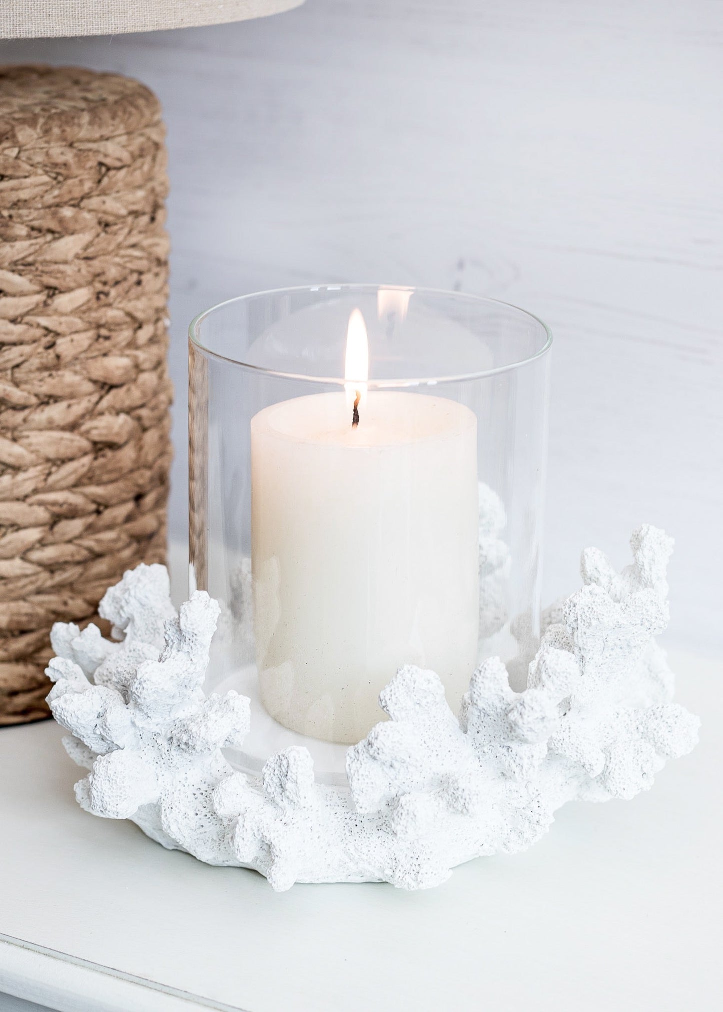 Faux coral hurricane candle holder