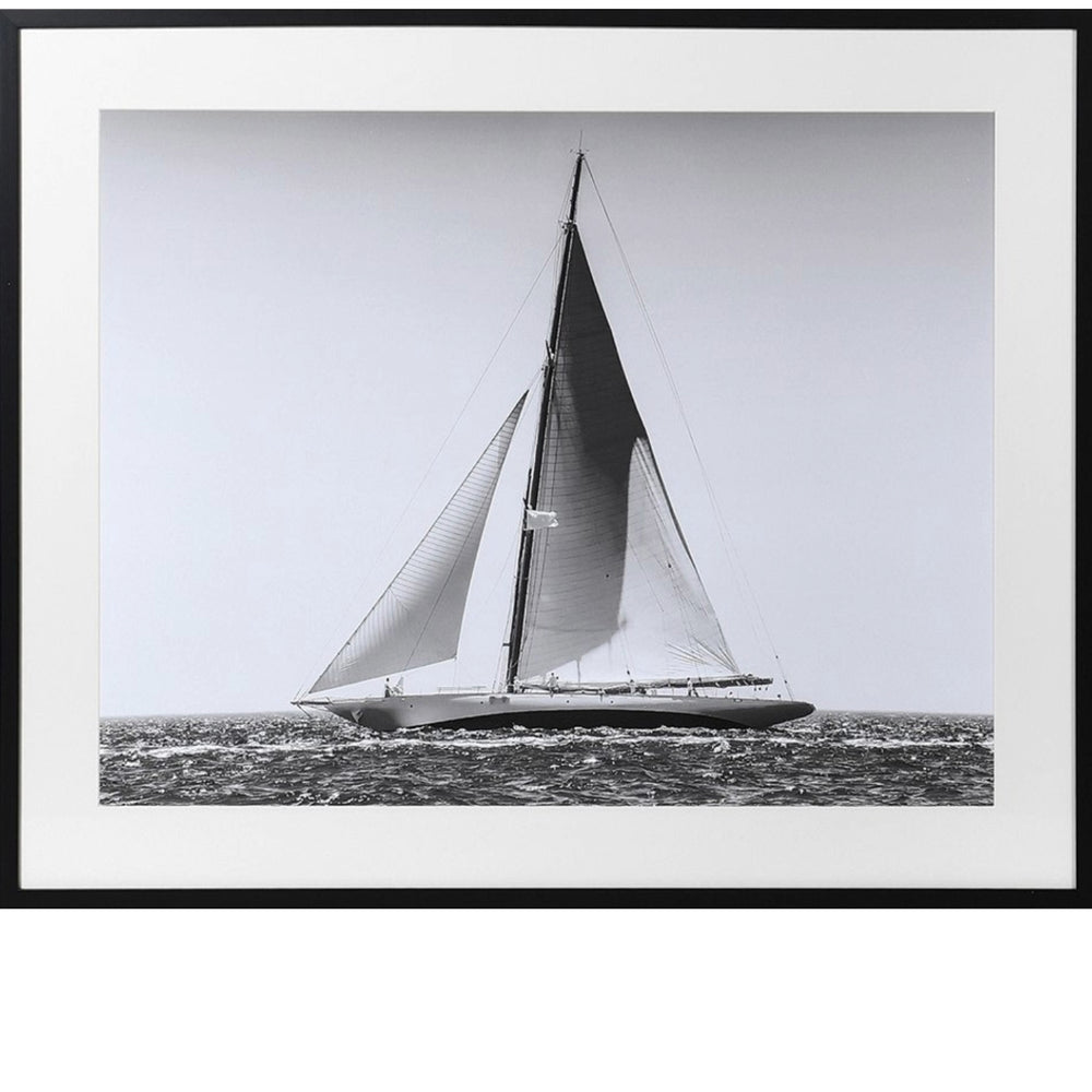 Large Black and White Framed Yacht Picture - Coastal Nautical Wall Art