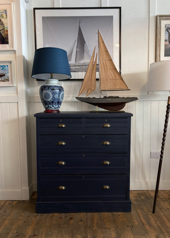 Antique pine chest of drawers hand-painted in Sailors Blue