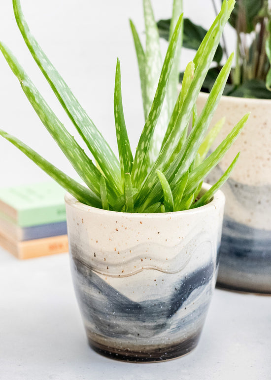 Load image into Gallery viewer, Hand-painted Ceramic Wave Design Planter Small
