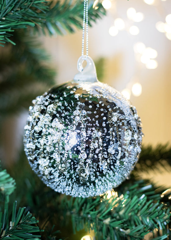 Silver Ice Glitter Bauble