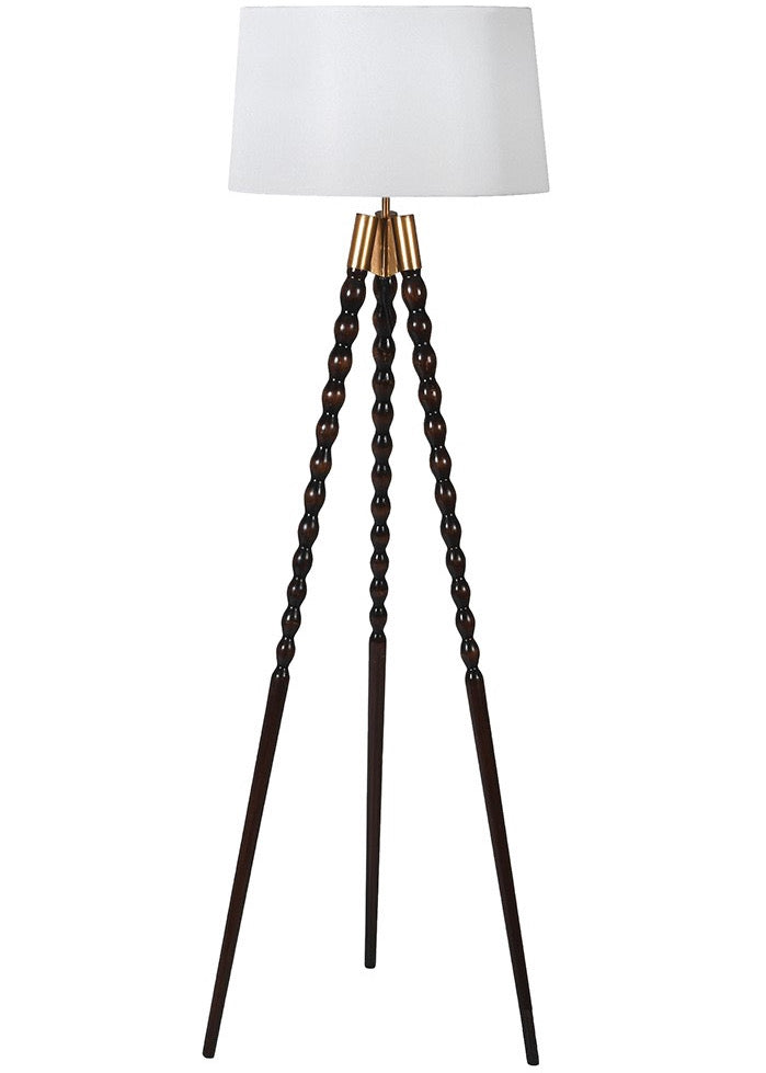 Wooden Bobbin Style Floor Lamp With Linen Shade