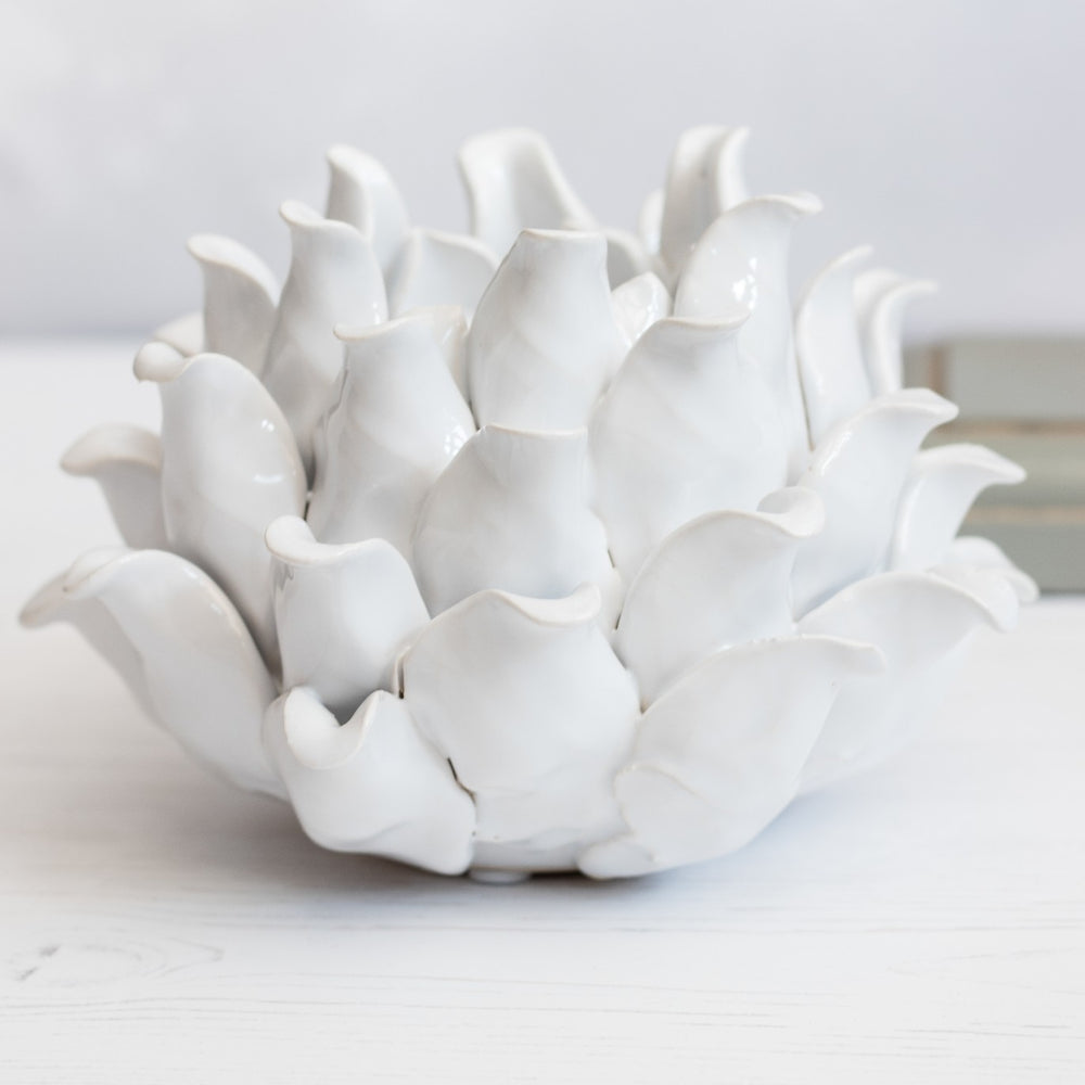 White Ceramic Flower Shaped Tealight Holder-coastal home decor